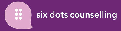 Logo; six dots counselling; seeing through sight loss